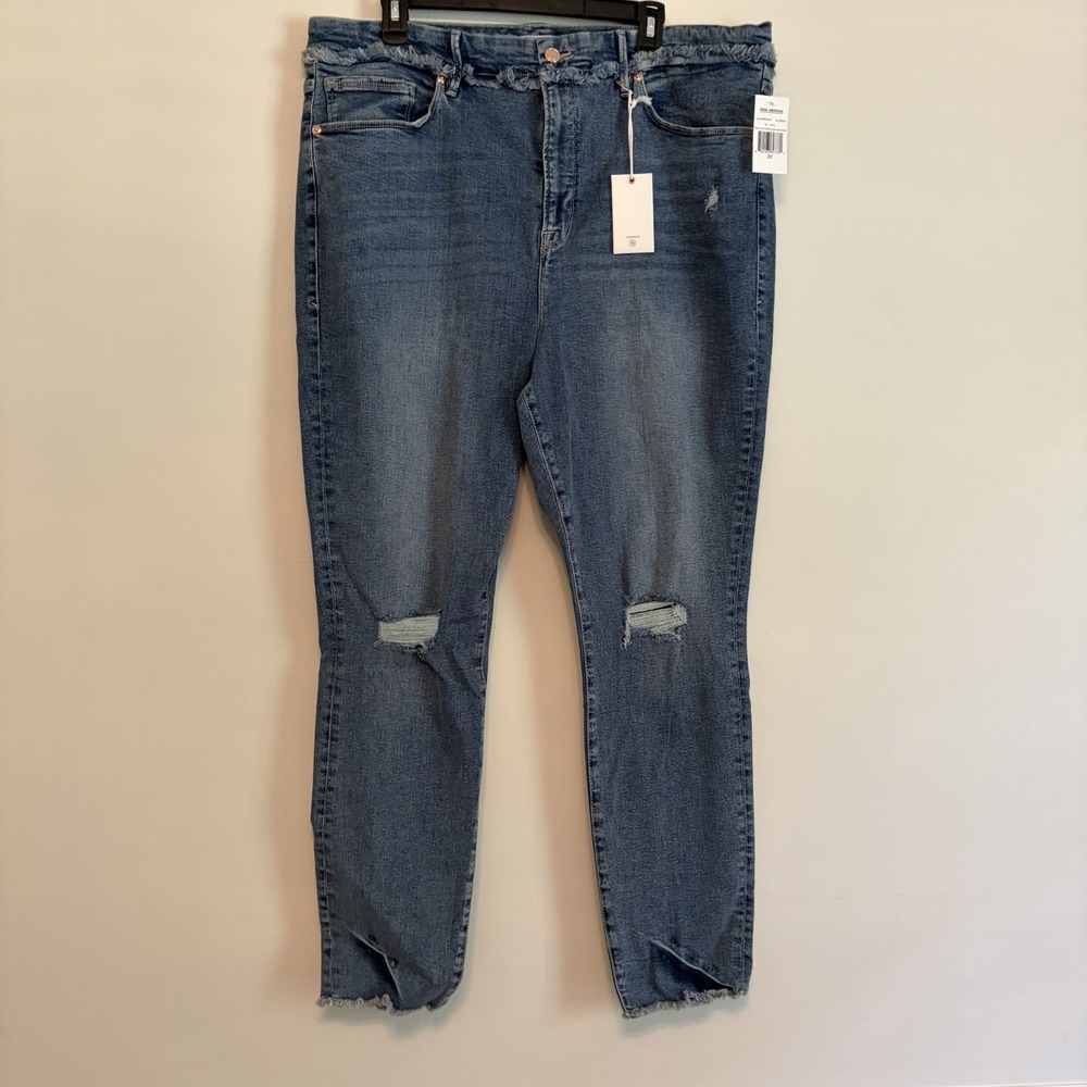 Good American Good Legs Under Fray Waistband High Rise Skinny‎ Blue Jeans sz 22
